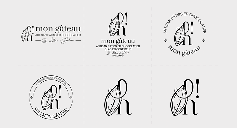 Déclinaisons du logo de la chocolaterie pâtisserie Oh ! Mon Gâteau