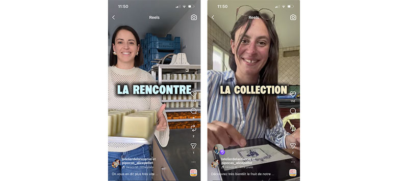 Posts Instagram de la collaboration L'Atelier de la Réserve et Pipocas